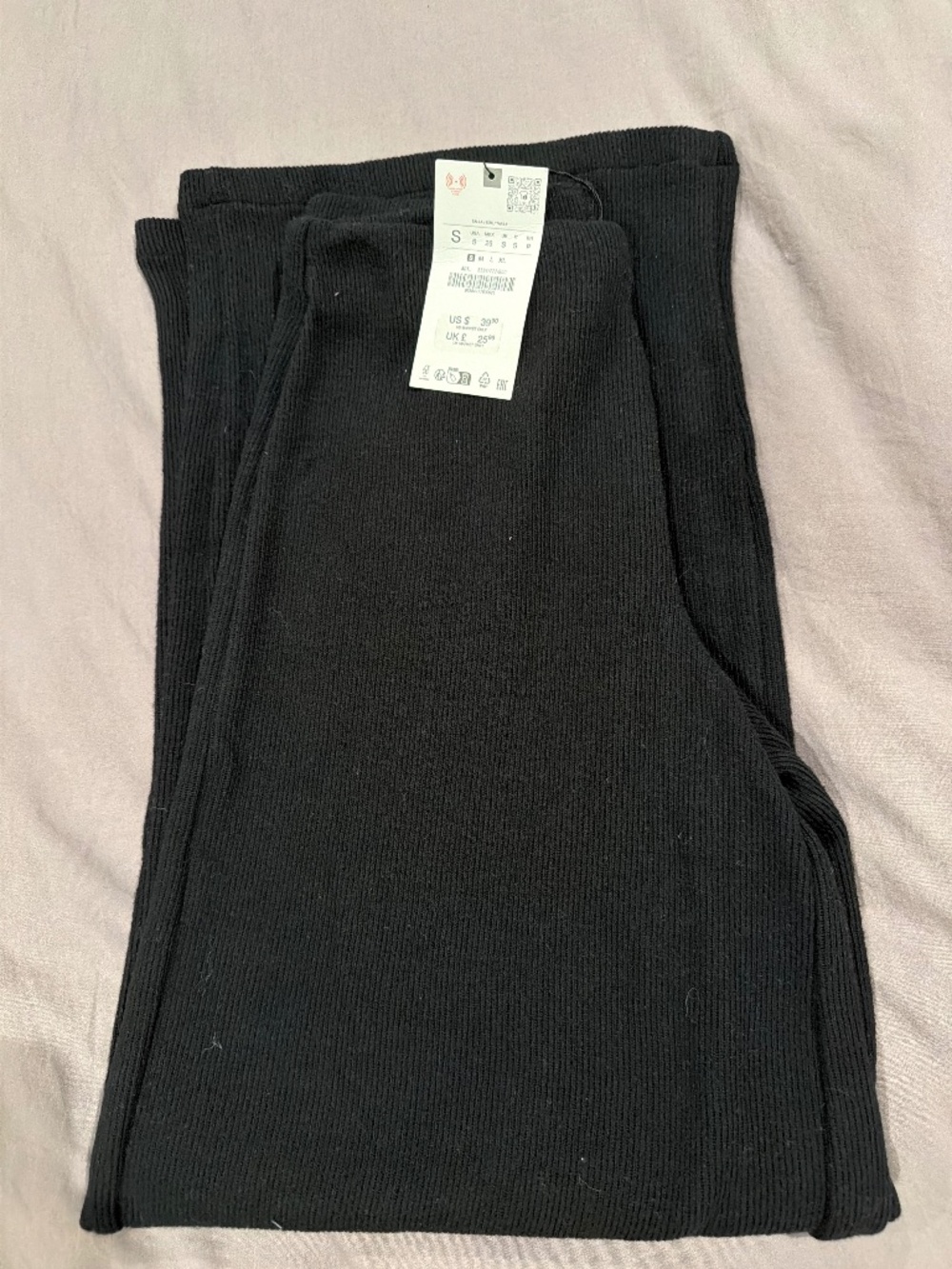 NWT Zara Ribbed Wide Leg Knit Pants | Black | Size Small